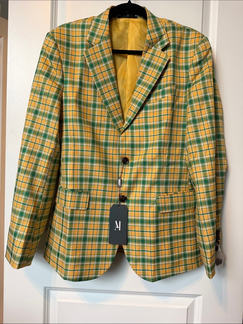 Men's Yellow & Green Plaid Blazer - Unbranded
